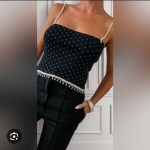 Dance & Marvel Black Beaded Crop Top